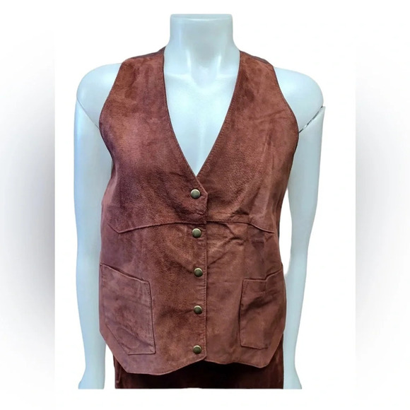 Seperate  Scene 2 Piece 100% Leather Skirt Size 14 Vest Size Large - Picture 4 of 15